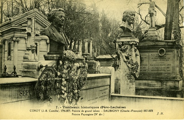 Caveau de Daubigny (à droite), à côté de Corot. Cimetière du Père Lachaise - Paris - France